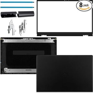 8 Pcs Replacement LCD Back Laptop Parts Cover Case Lid Front Bezel with Hinges and Two Adhesive Strips and Shaft Cover Compatible with Dell Inspiron 15 3510 3511 3515 3520 3525 00WPN8